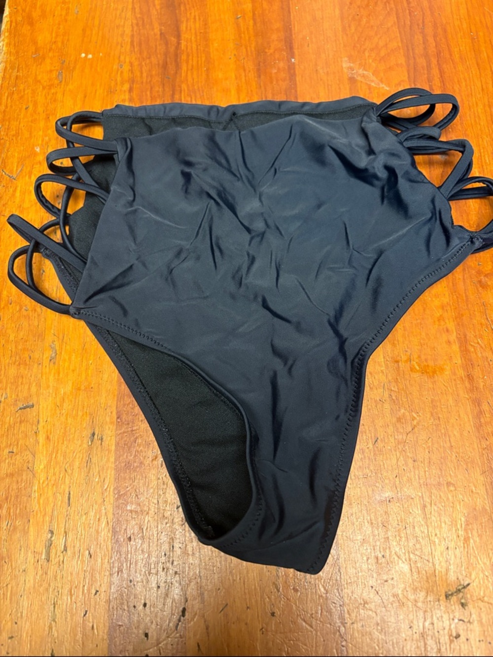 Women's High-Waist Black Strappy Bikini Bottom